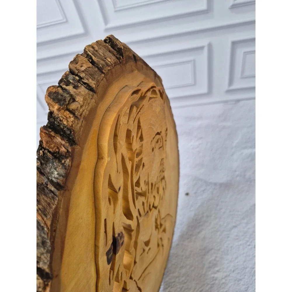 Jesus Wood Slice Scroll Saw Art Live Edge Plaque 2002 Handcarved 3D Effect